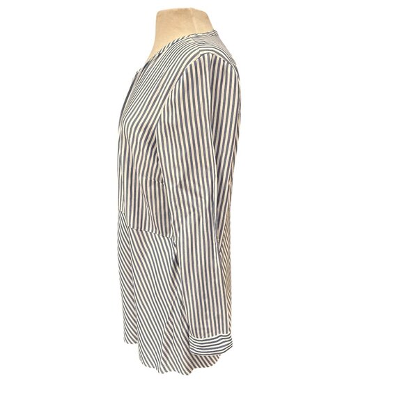 Striped Button-Front Tunic Top By J.Jill Blue & White Long Sleeves Relaxed Fit W - Picture 2 of 10